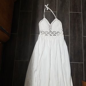 White maxi dress with crocheted top